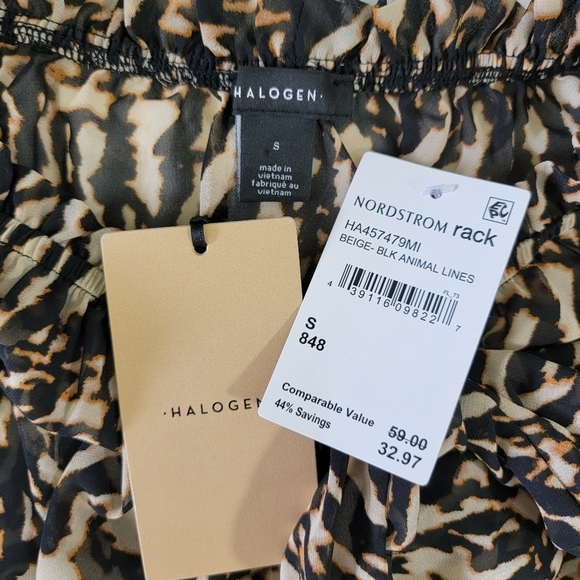 NWT Halogen Black Tan Animal Print Blouse Sheer Long Sleeve High Neck Ruched S - Picture 7 of 10